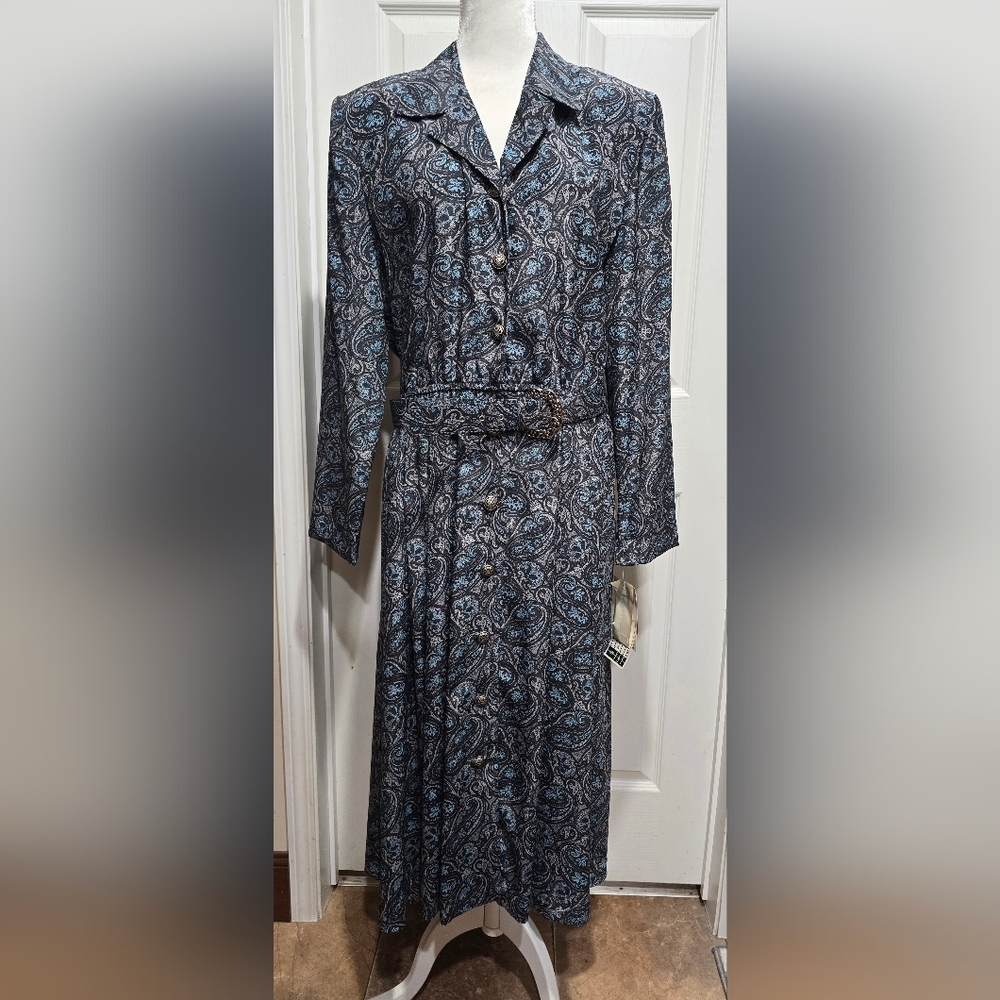 Vintage Leslie Fay Paisley Belted Women's Dress